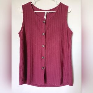 NY Collection Womens Ribbed Knit Tank Top L Burgundy